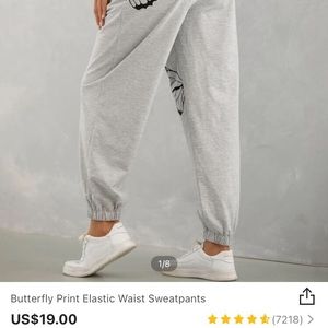 Butterfly print elastic sweatpants(Shein)gray
